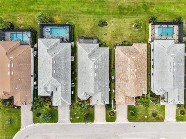 Drone / aerial view of a pool area