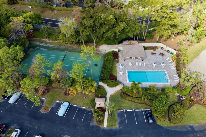 Drone / aerial view of a pool area