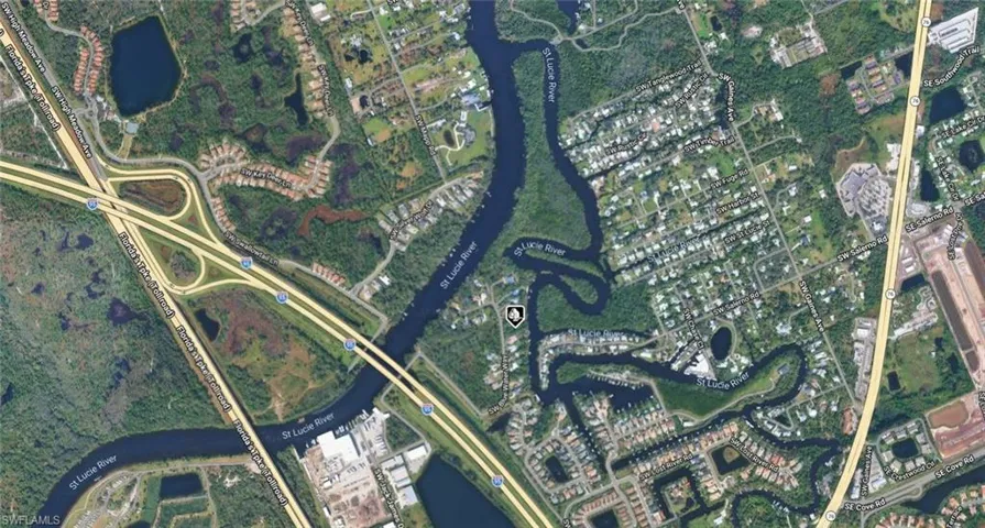 Aerial Map. Depicting the geographic position of the property relative to surrounding infrastructure and waterways