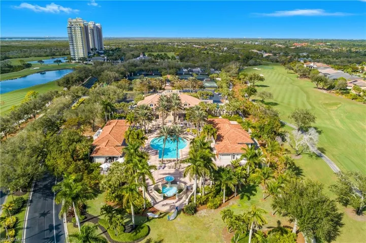Aerial view of a local golf course and a large body of water
