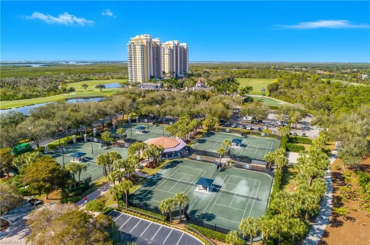 Aerial view of a nearby body of water and a golf club