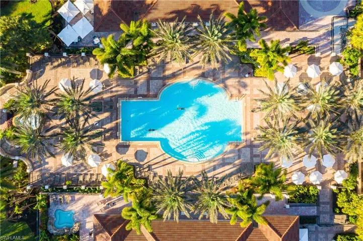 Drone / aerial view of a pool area