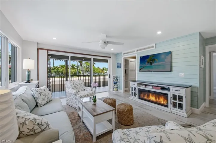 Living room with electric fire place