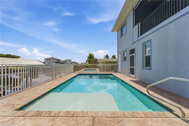 View of pool with a fenced backyard and a patio