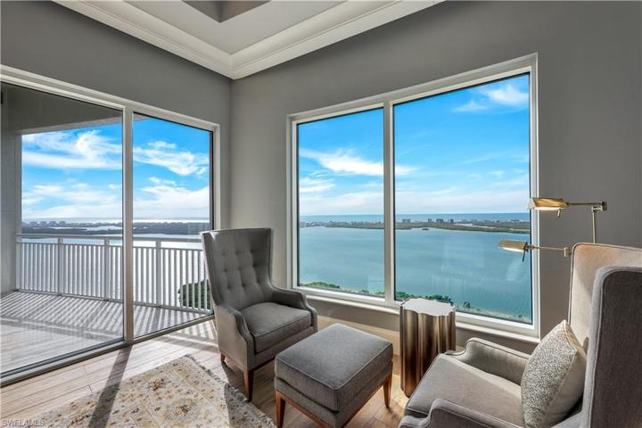 Primary bedroom sitting area overlooking the bay and gulf.