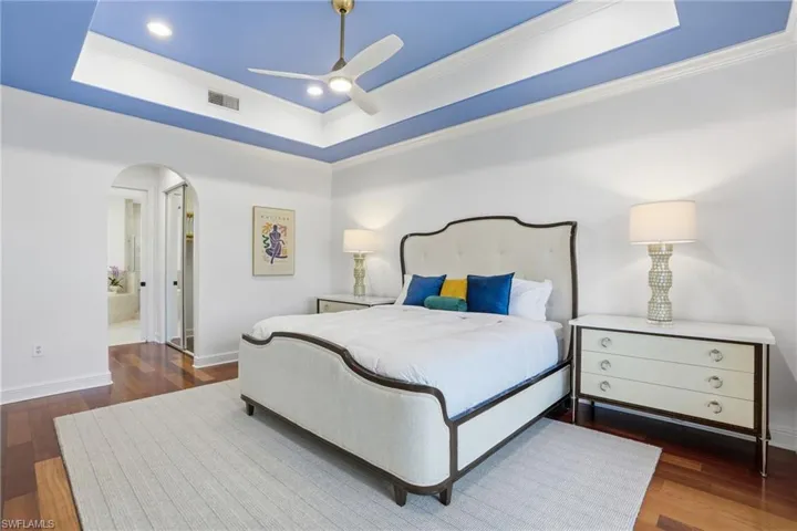 This primary suite is designed for comfort and relaxation featuring tray ceiling and 2 closets.