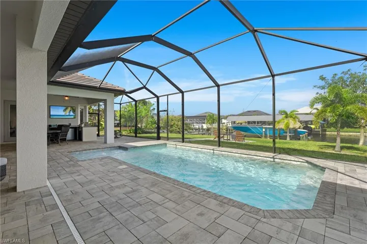 Screen enclosure with picture-window-style screening to highlight the view.  Screens are dense no-see-um screens to keep out bugs and have SPF quality to keeping the area cooler in the summer.