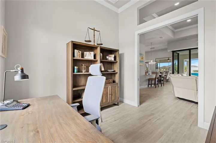 Pocket doors slide in to the walls to keep an open flow feeling, but can be closed as needed