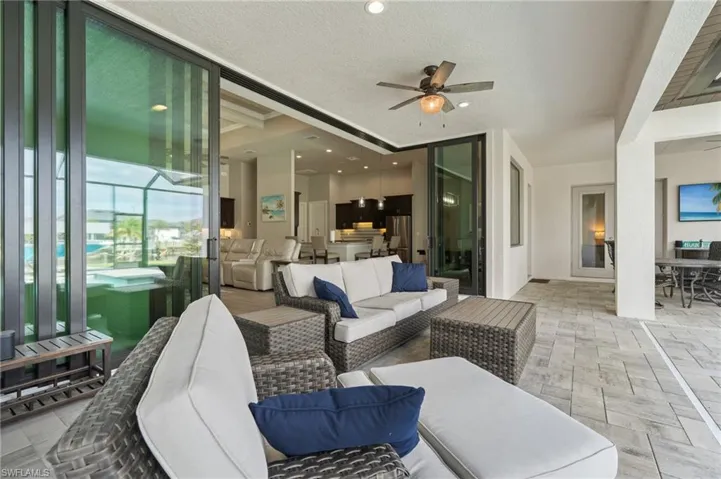 The pocket doors open the outside to the inside