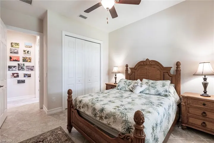 Bedroom has large closet and bathroom adjacent to it.