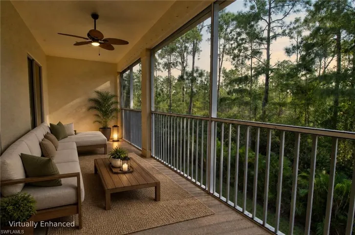 Virtually staged screened-in Balcony with Preserve Views