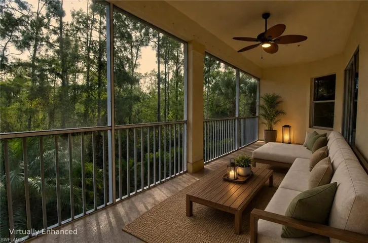 Virtually staged screened-in Balcony with Preserve Views