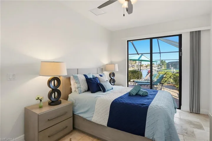 Third bedroom with pool access and pool/canal views