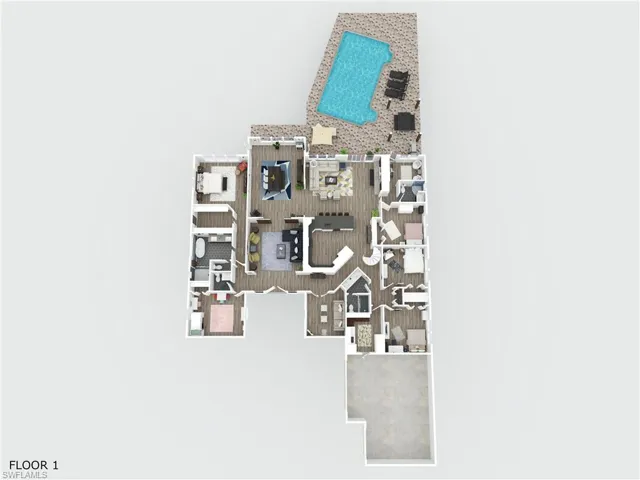 A 3D floorpan reveals a carefully thought-out layout connecting in a harmonious, open design