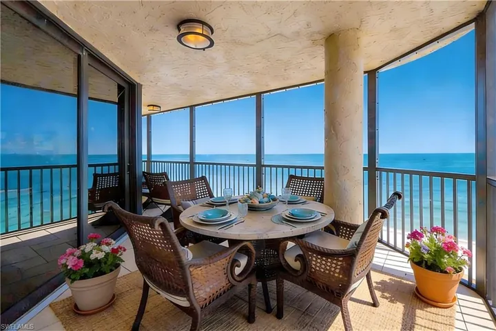 Curved balcony with expansive water scenery
