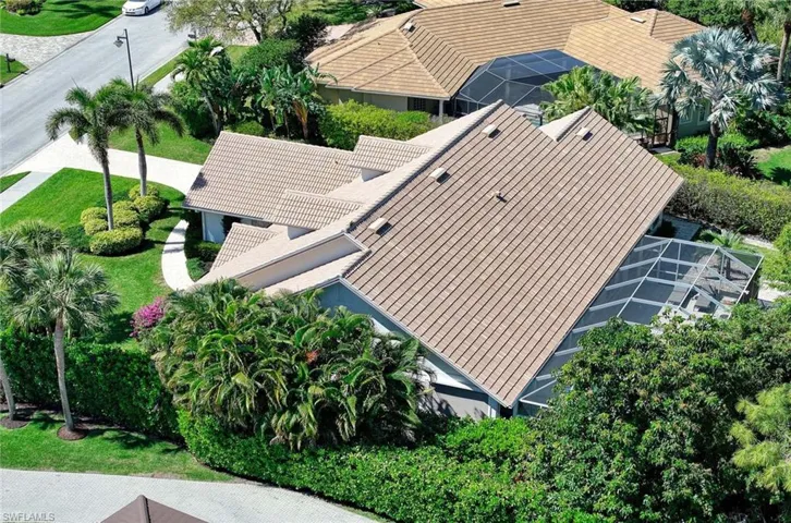 Aerial view, gorgeous landscaping.
