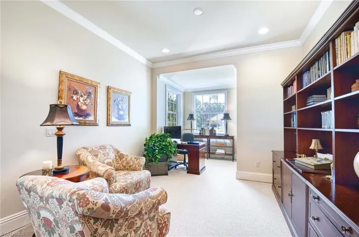 Spacious Office, Recessed lighting, and crown molding