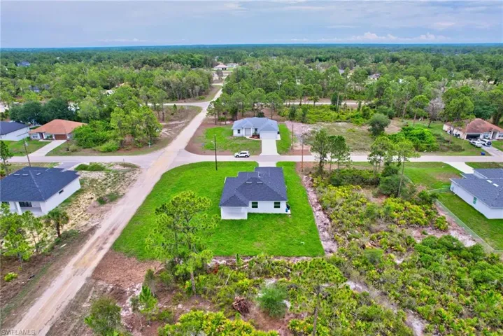 Aerial view of residential area featuring a forest