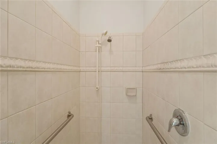 Bathroom view of tiled shower