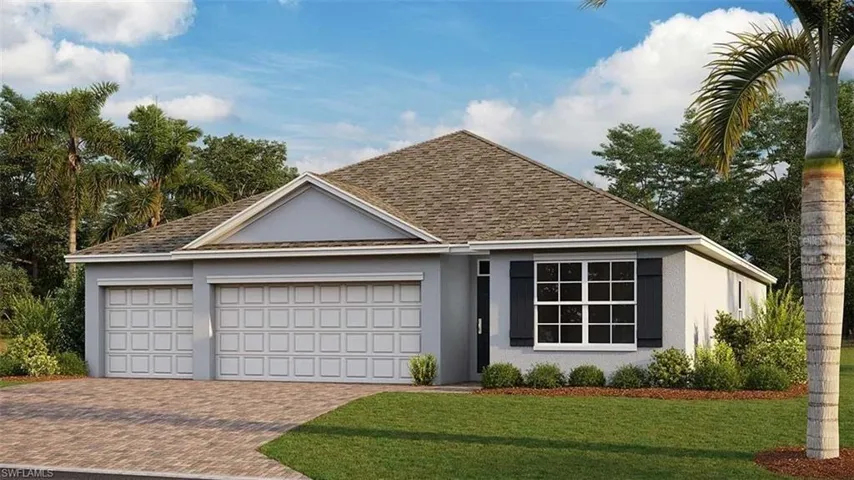 Ranch-style home with a garage and a front yard