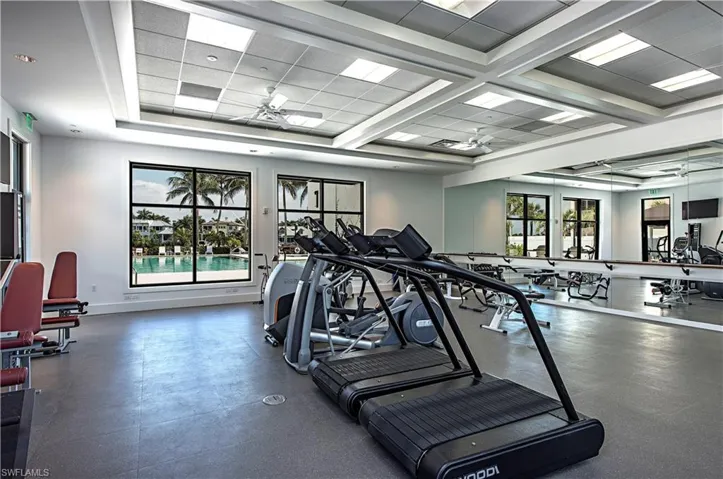 Gym with a ceiling fan