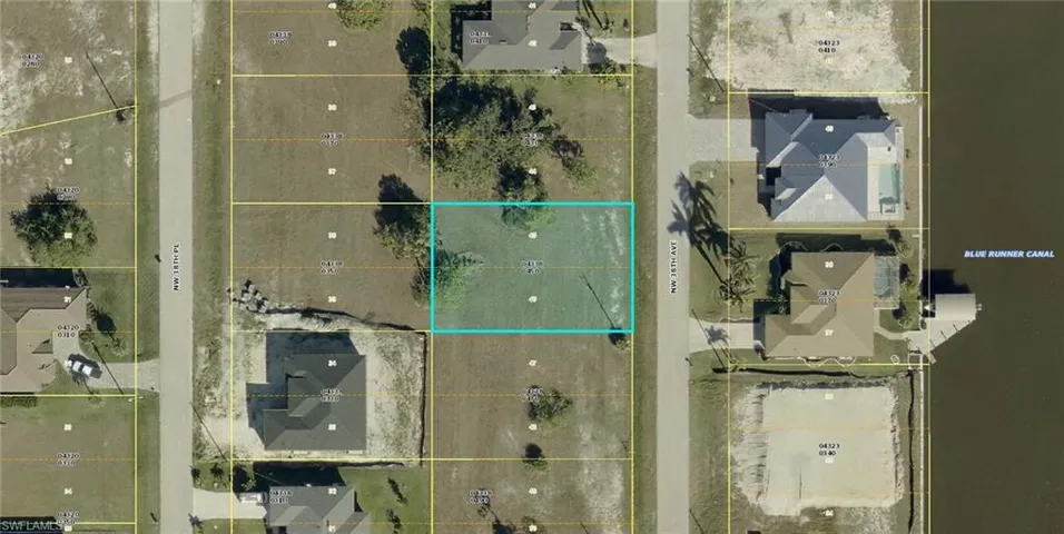 Aerial map of property and surrounding area with property parcel outlined