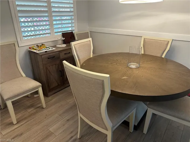 Dining room with light wood-type flooring