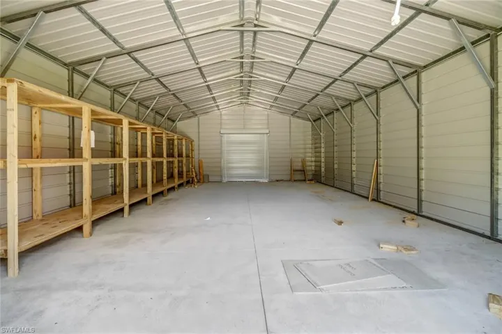 Interior of Shed with storage shelving
