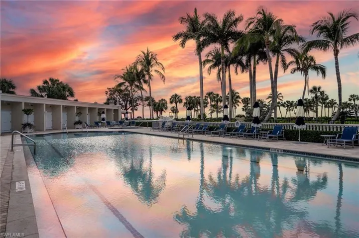 Sunset over the pool