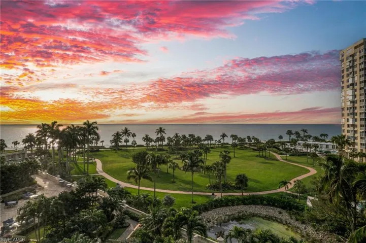 Sunset over community park