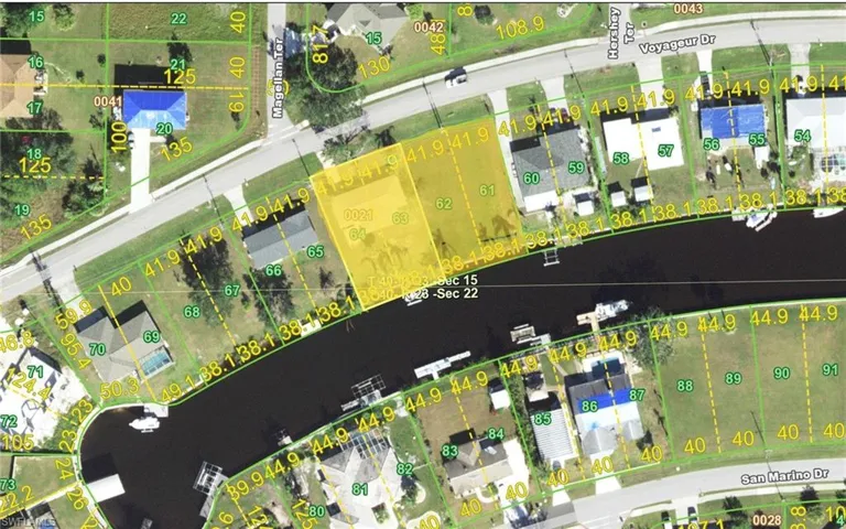 Aerial view of property's location with property parcel outlined