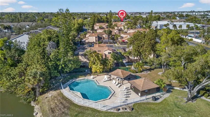 Bird's eye view of a pool area