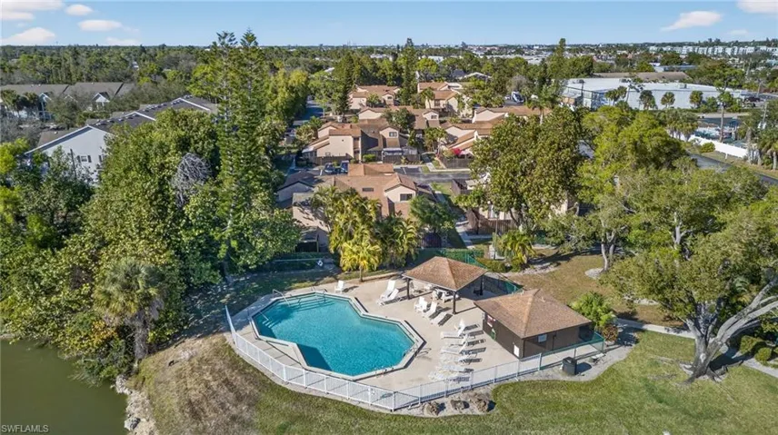 Drone / aerial view of a pool