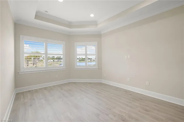 Primary bedroom, plantation shutters