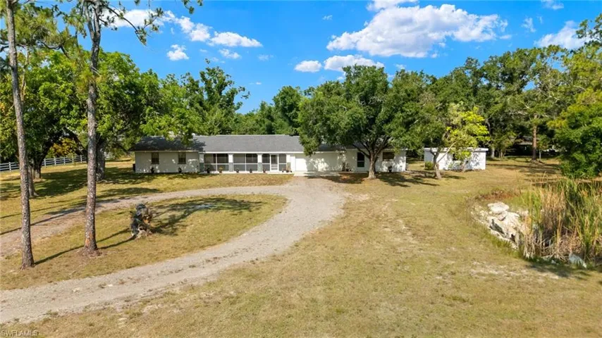 Ranch-style house featuring a front lawn