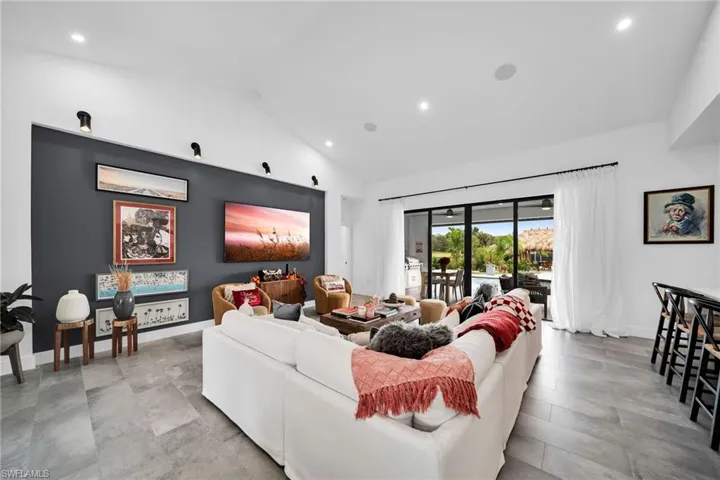 Living room with vaulted ceiling