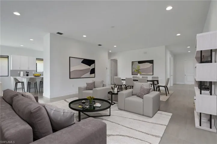 View of tiled living room