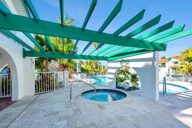 View of pool featuring a patio area and a hot tub