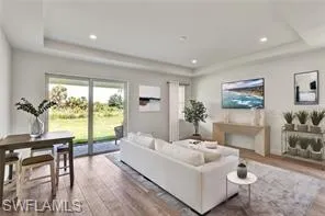 Great room with tray ceiling
