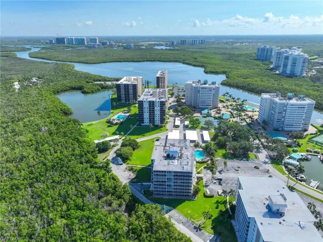 View of urban area with a large body of water