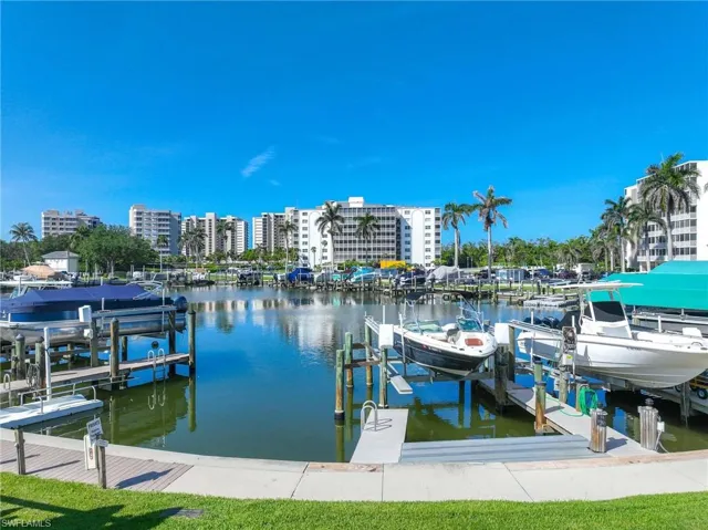 Dock with boat lift and a water view