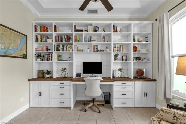 built in shelves and desk