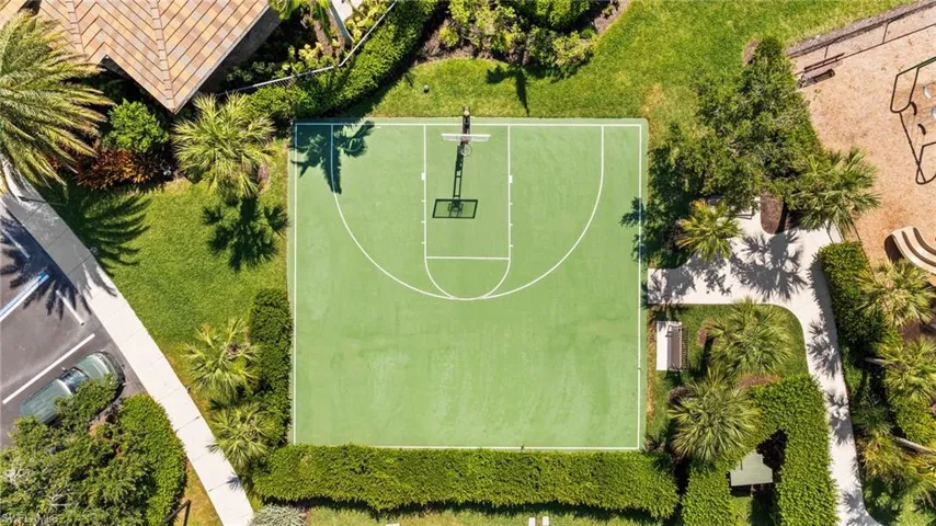 Aerial view of basketball court.