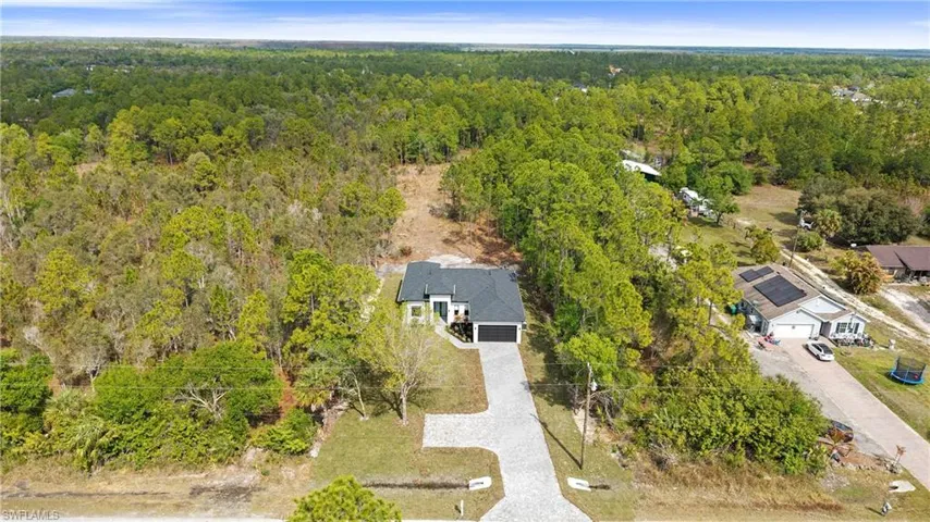 Aerial view of a heavily wooded area