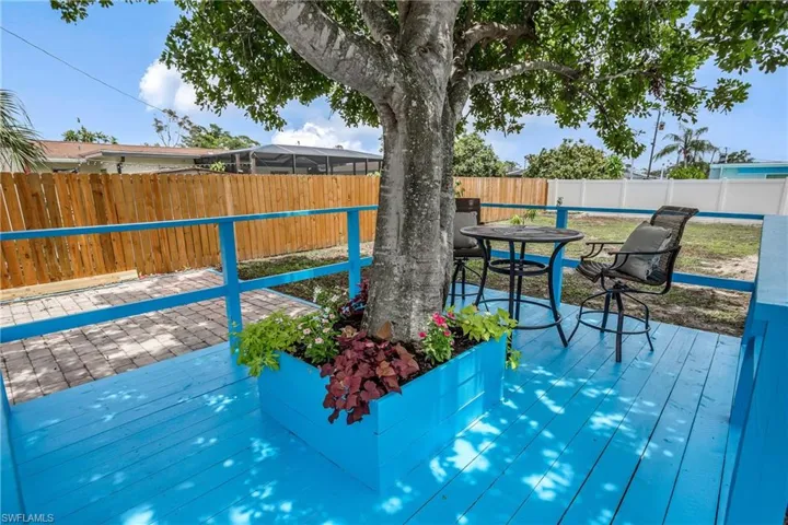 Wooden terrace featuring a fenced backyard