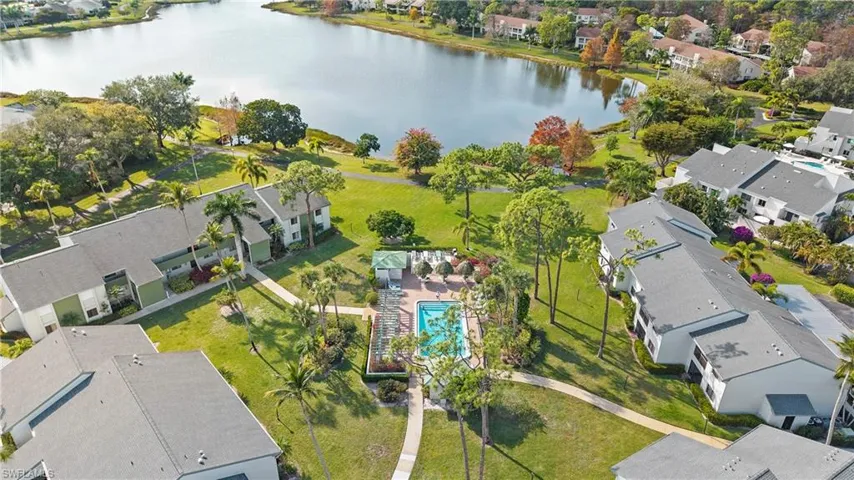 Aerial perspective of the pool area