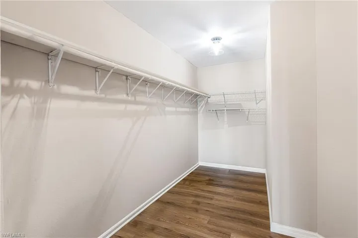 Spacious closet featuring dark hardwood / wood-style flooring