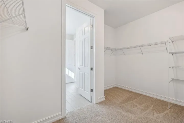 Walk in closet featuring light carpet