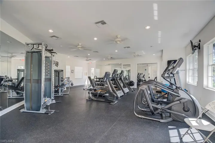 Gym with recessed lighting