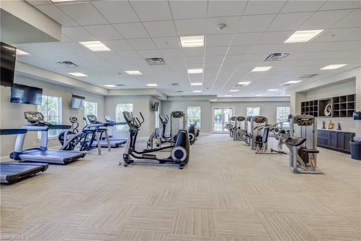 Exercise room with a drop ceiling